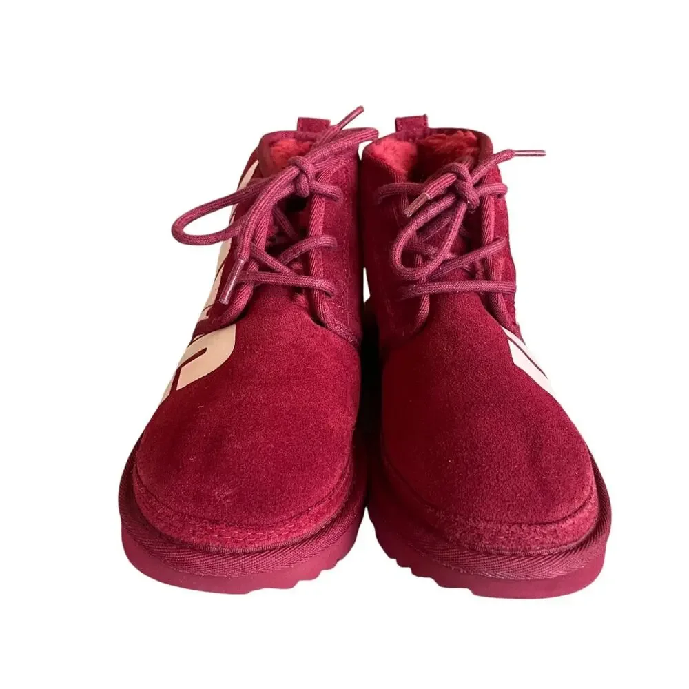 UGG Big Kids Size US 4/36 Rich Red Suede 1129054K Neumel Chopd Lace-Up Boots NEW
